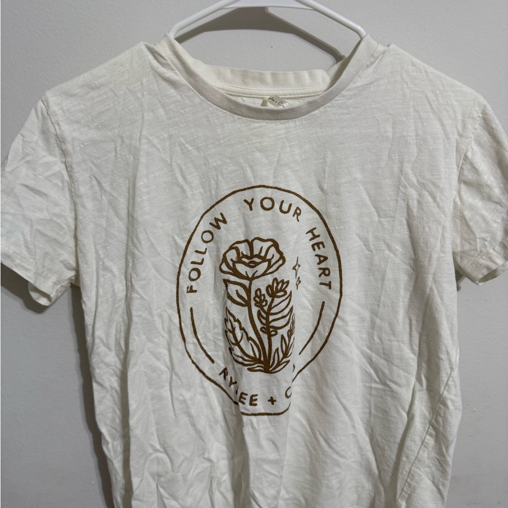 Follow your heart White Tee with Brown Graphic